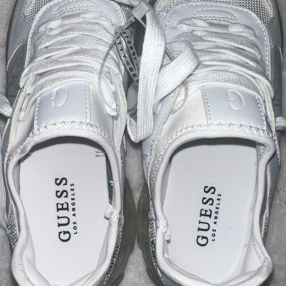 Guess White and Silver Sneakers